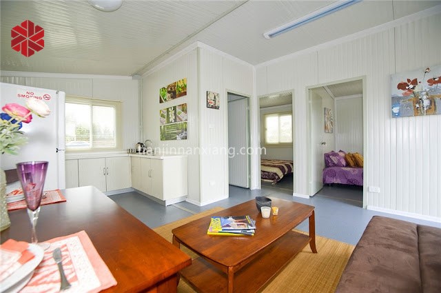 Interior view with compact bathroom module