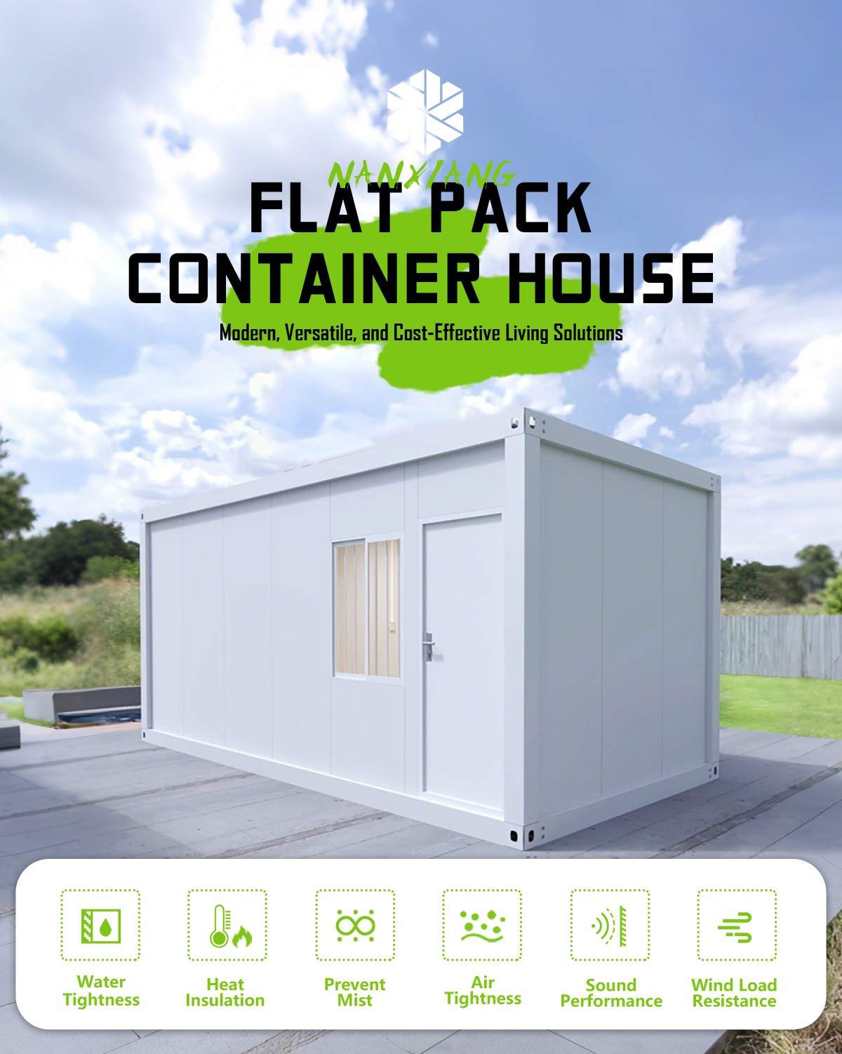 Prefabricated flat pack container house exterior