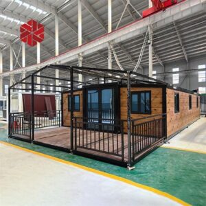 40ft Black Frame Wood Grain With Terrace Expandable Container House